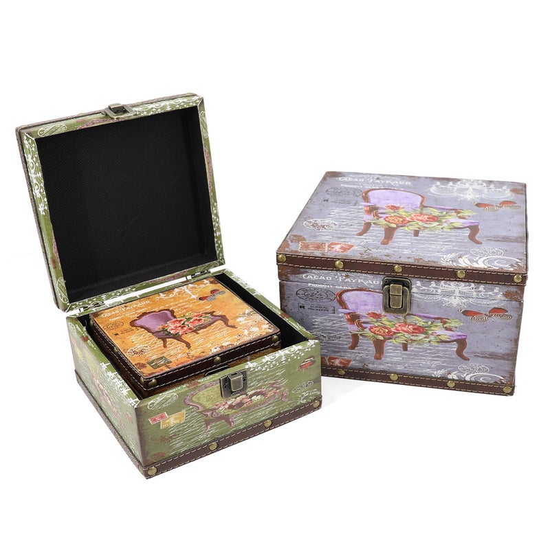 Jolitac Wooden Storage Box Set of 3  Vintage Decorative Boxes with lid Home Decor  Wood Storage Nesting Boxes With Latch  Rustic Antique Box Set for Keep Photos  Jewelry  Cash (Chair) - Image 2